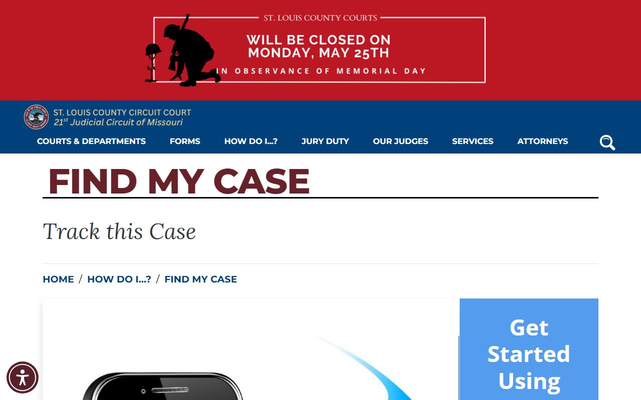 St. Louis County Find My Case page on Case.net