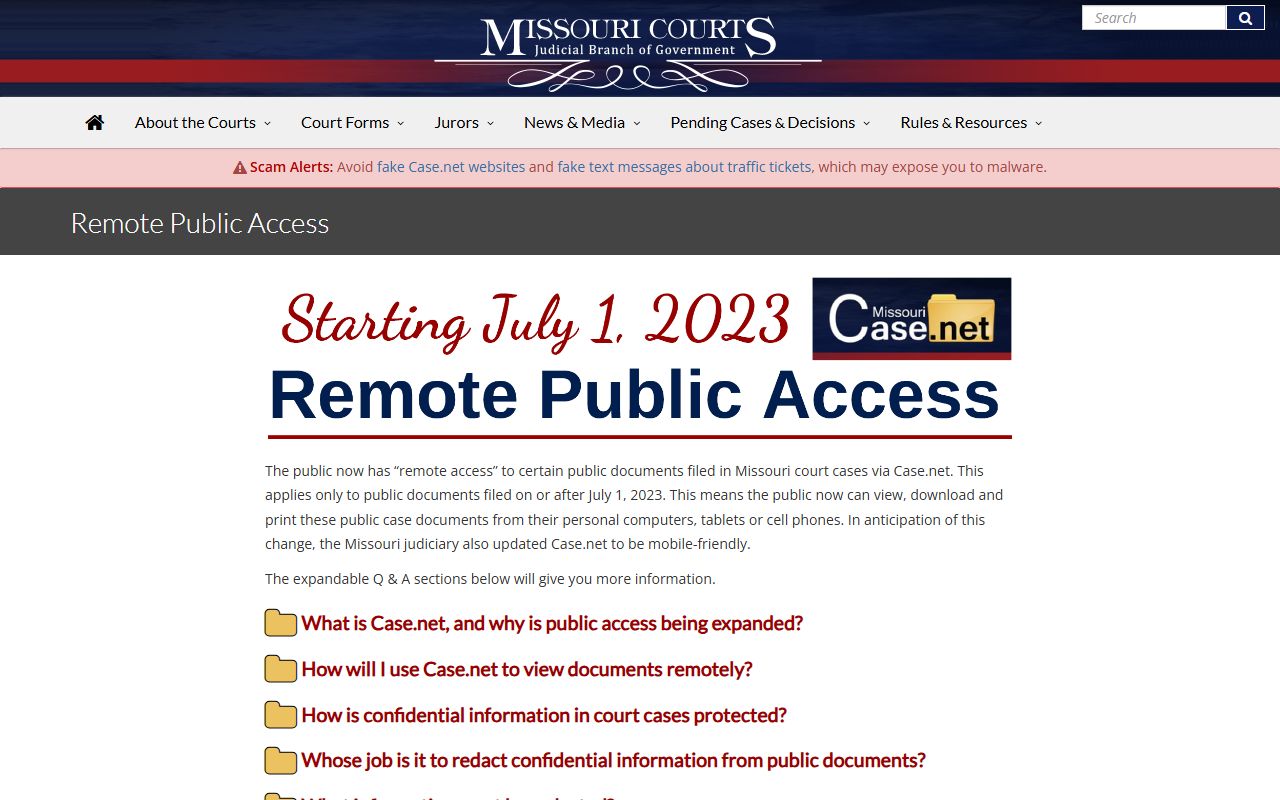 Missouri Courts remote public access for St. Louis County court records