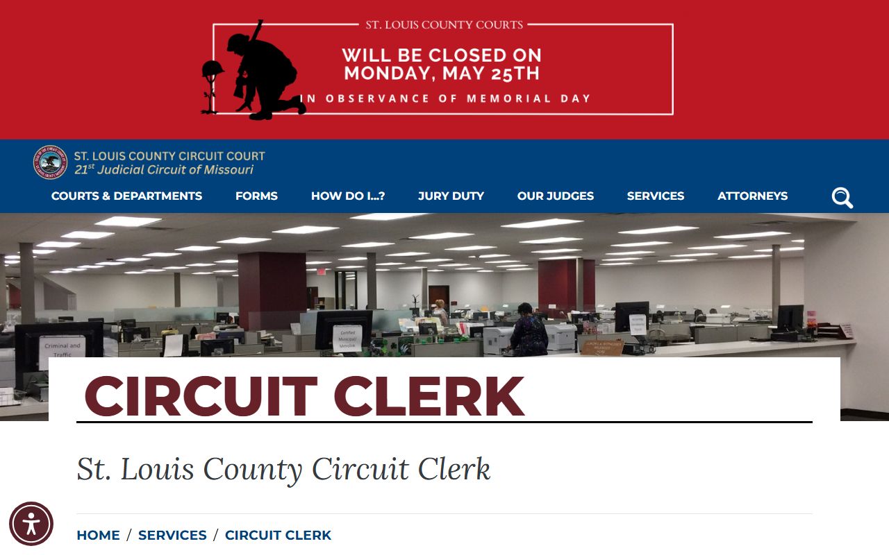 St. Louis County Circuit Clerk page with fee schedule and forms