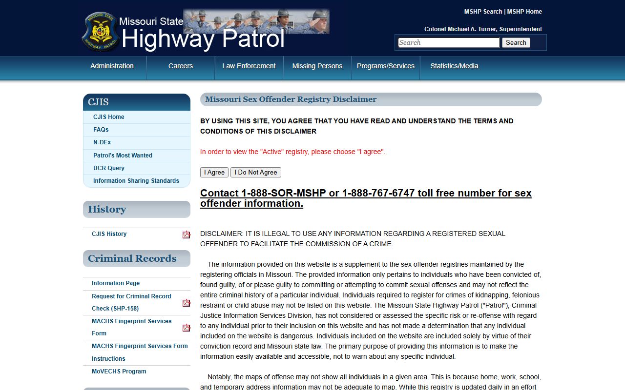 Missouri State Highway Patrol sex offender registry program page for St. Louis County released inmates