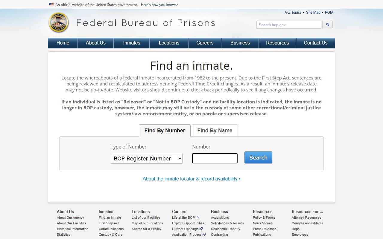 Federal BOP inmate locator used for St. Louis County released inmate searches