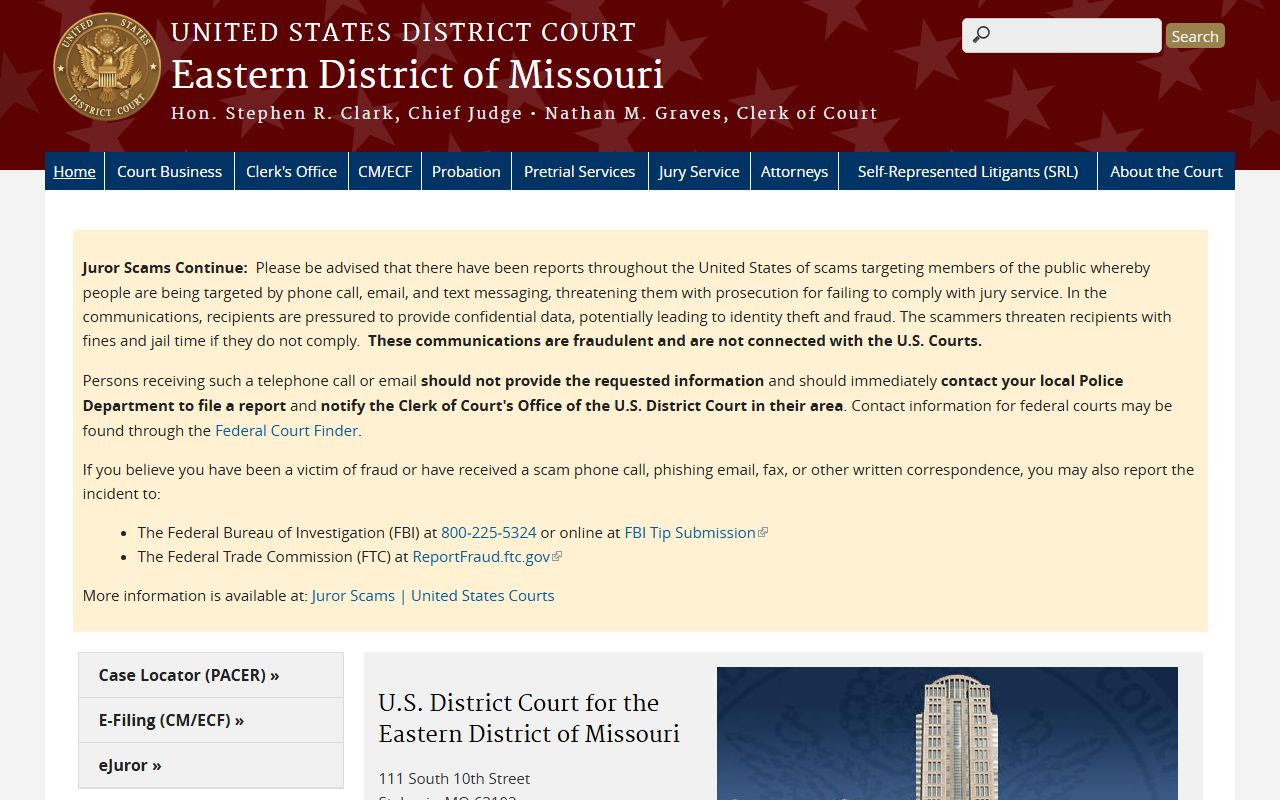 U.S. District Court Eastern District of Missouri for federal arrest records