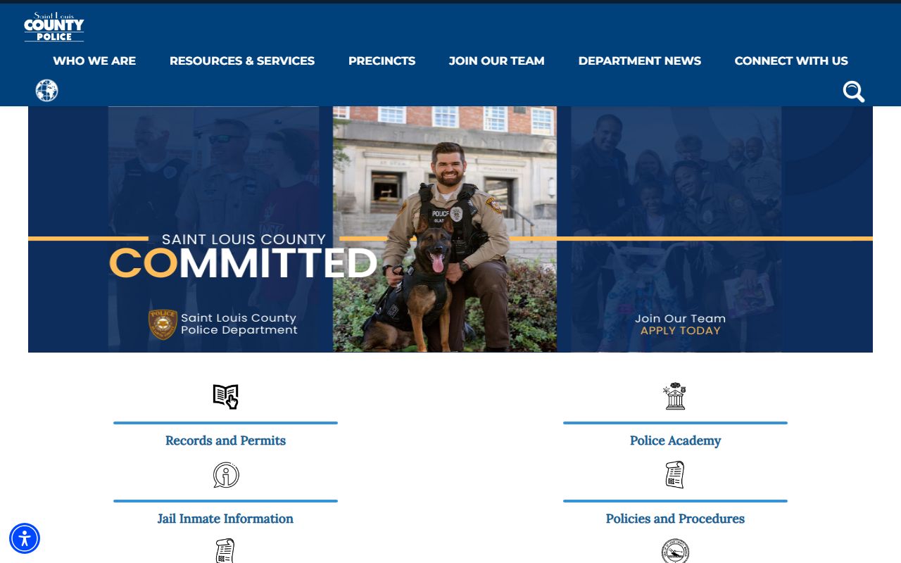 St. Louis County Police homepage used for inmate records lookup