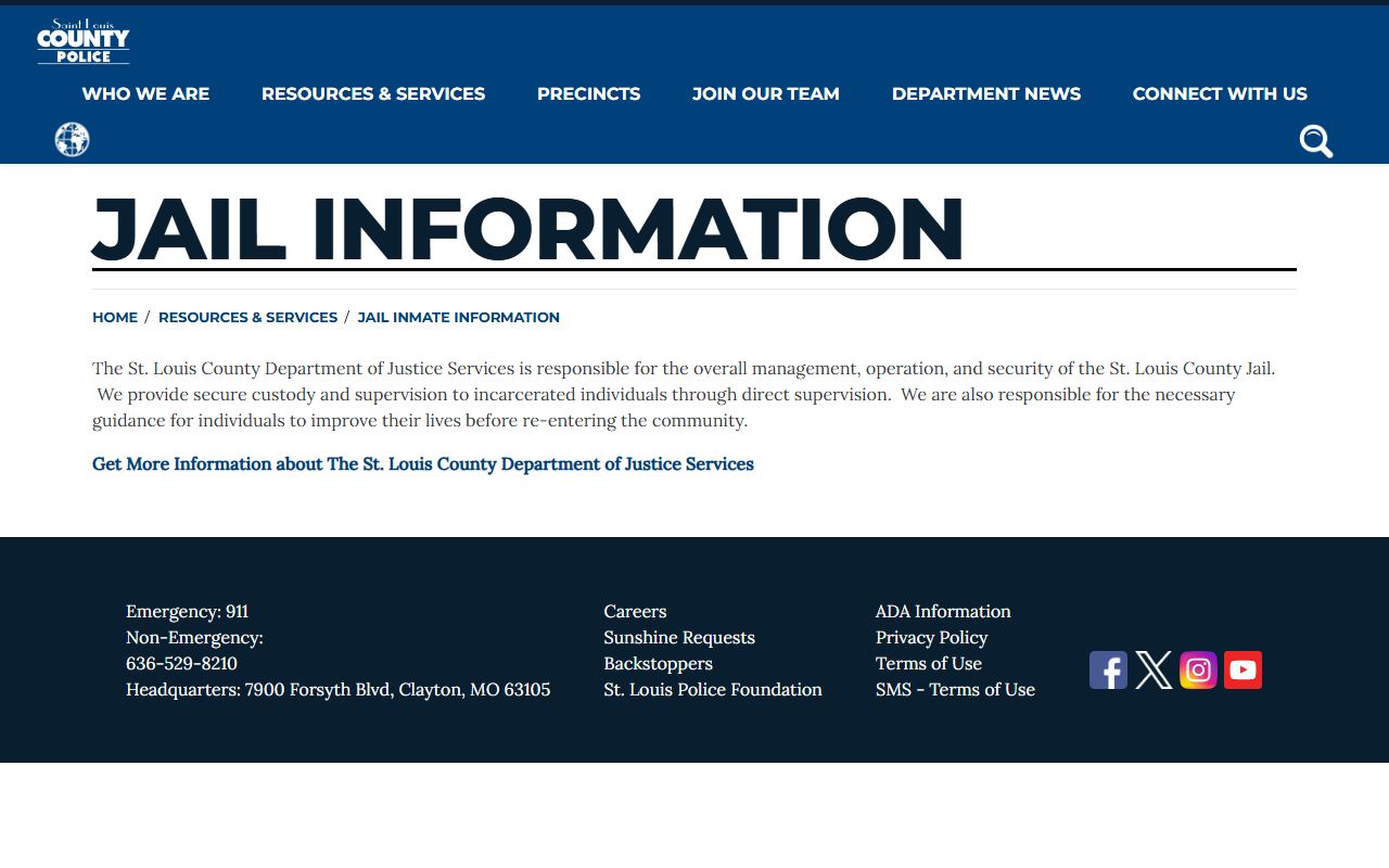 St. Louis County jail inmate information page used for inmate records