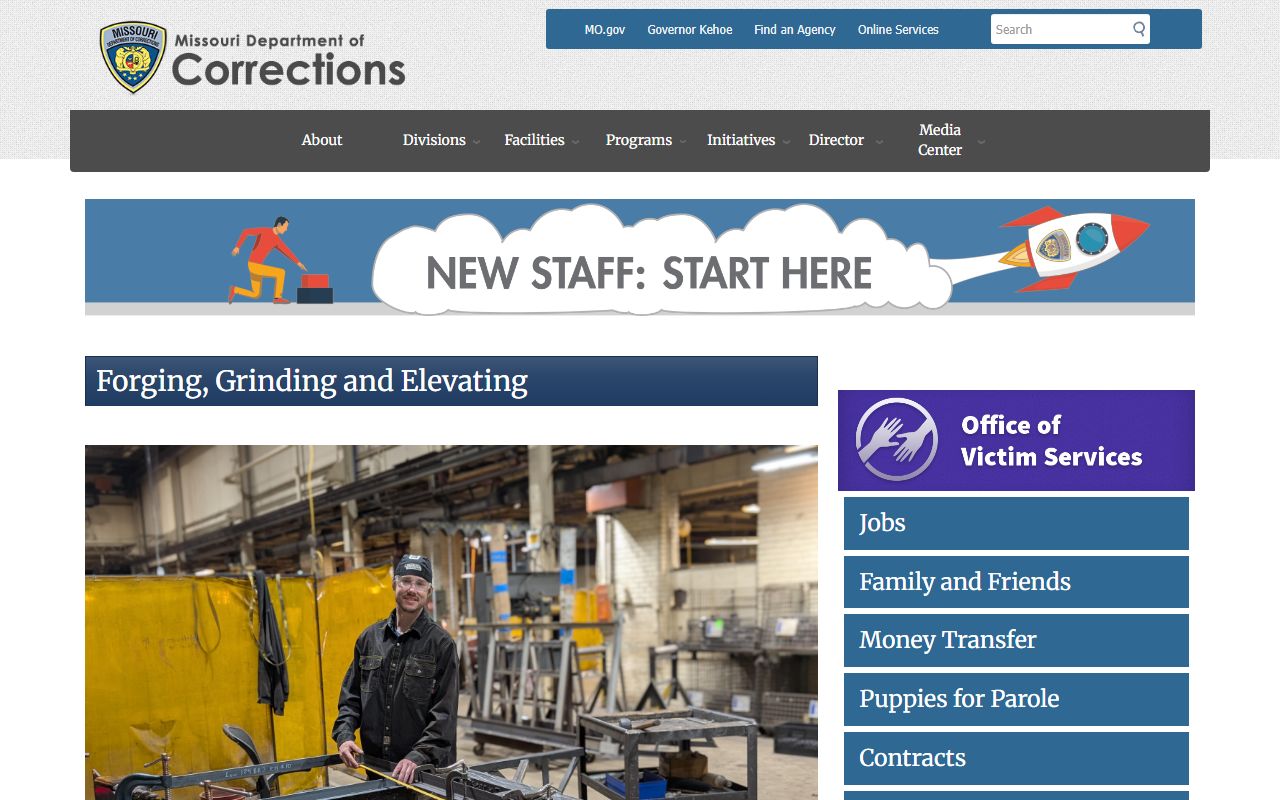Missouri Department of Corrections homepage for St. Louis County inmate records