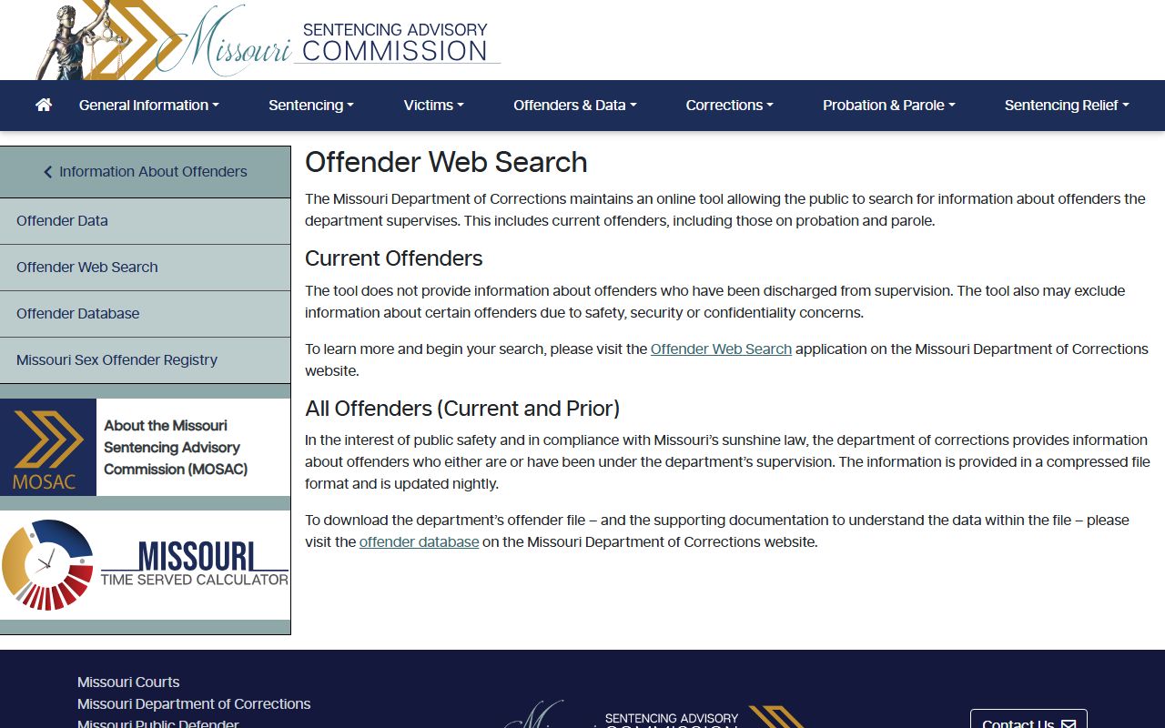 Missouri DOC offender search link page for St. Louis County jail population