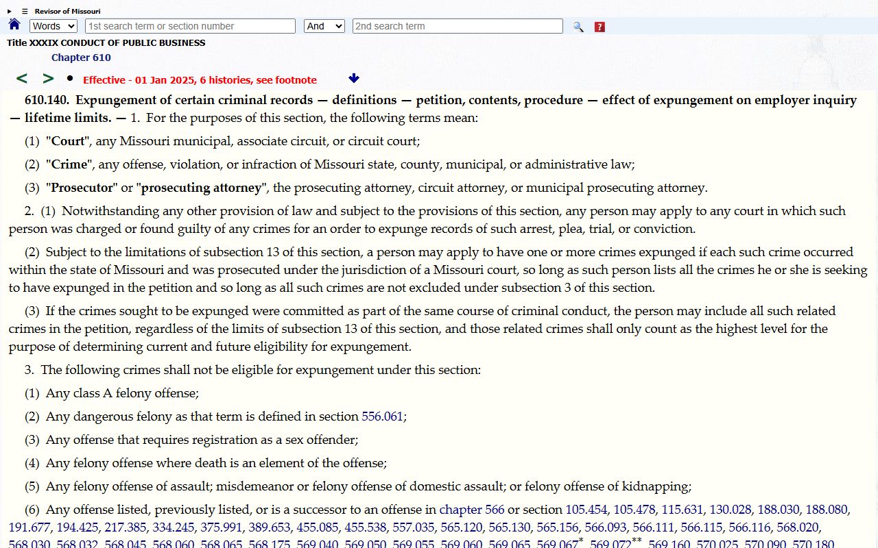 RSMo 610.140 criminal expungement statute for St. Louis County arrest records