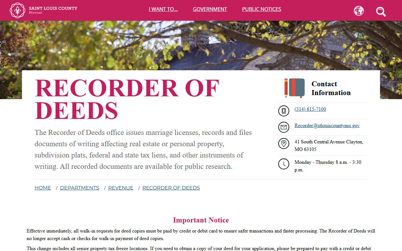 St. Louis County Recorder of Deeds page for recorded documents