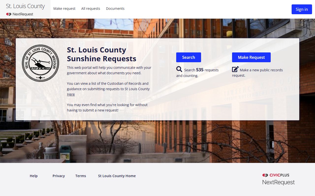 St. Louis County Sunshine request portal for recorder and marriage records